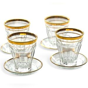 (4) VINTAGE 1960’s MCM shot glasses w/saucers gold rim from Czechoslovakia